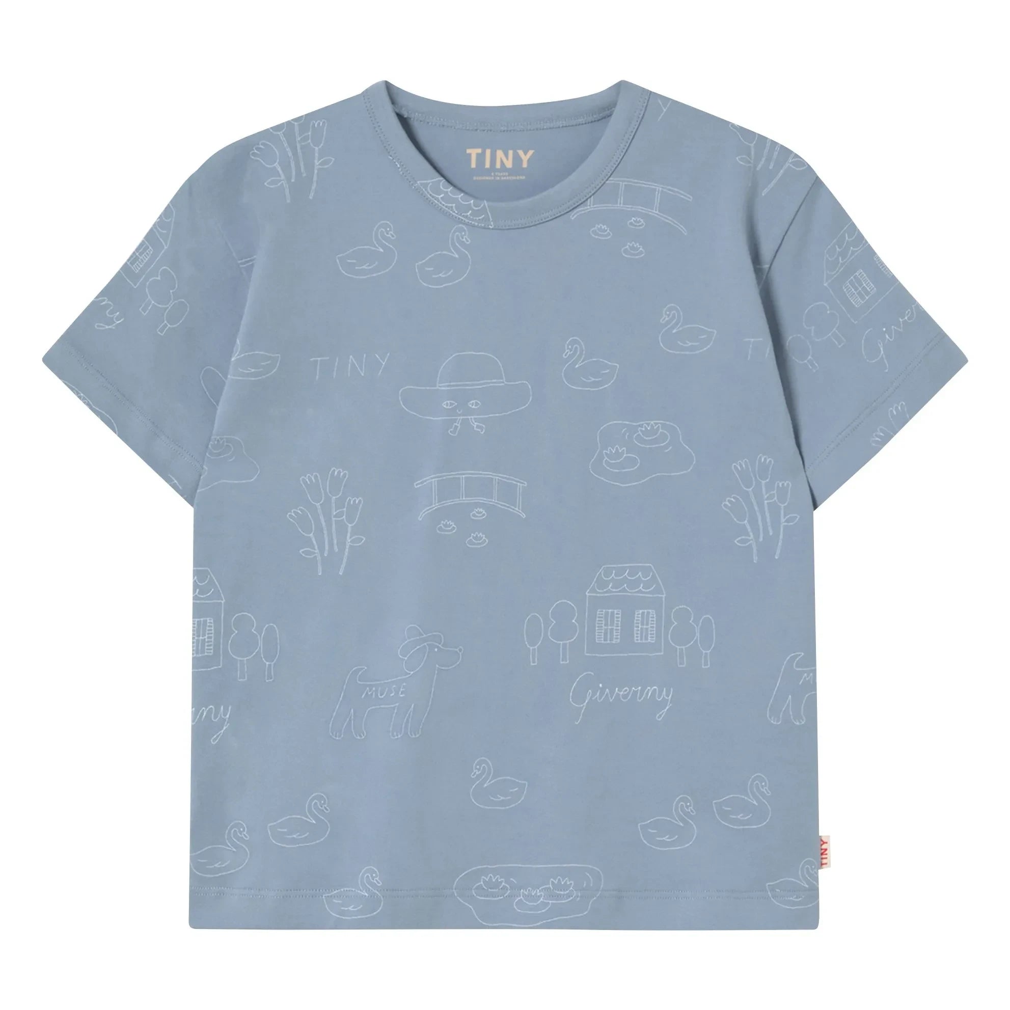 Tinycottons - Camiseta cisnes pequeños algodón orgánico | Azul grisáceo