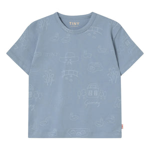 Tinycottons - Camiseta cisnes pequeños algodón orgánico | Azul grisáceo