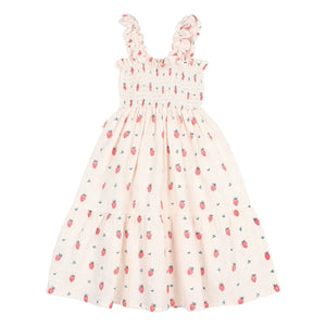 Búho - Vestido de algodón orgánico con volantes de fresas | Rosa pálido