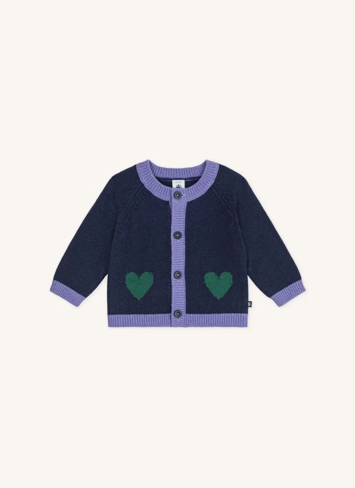 Petit Bateau - Cárdigan de punto con corazones para bebé azul medianoche