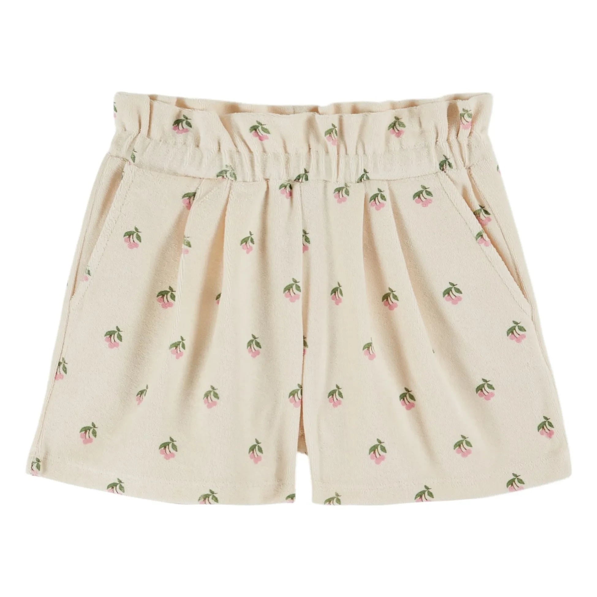 Emile et Ida - Pantalón Corto Rizo Algodón Orgánico con Cerezas | Crema