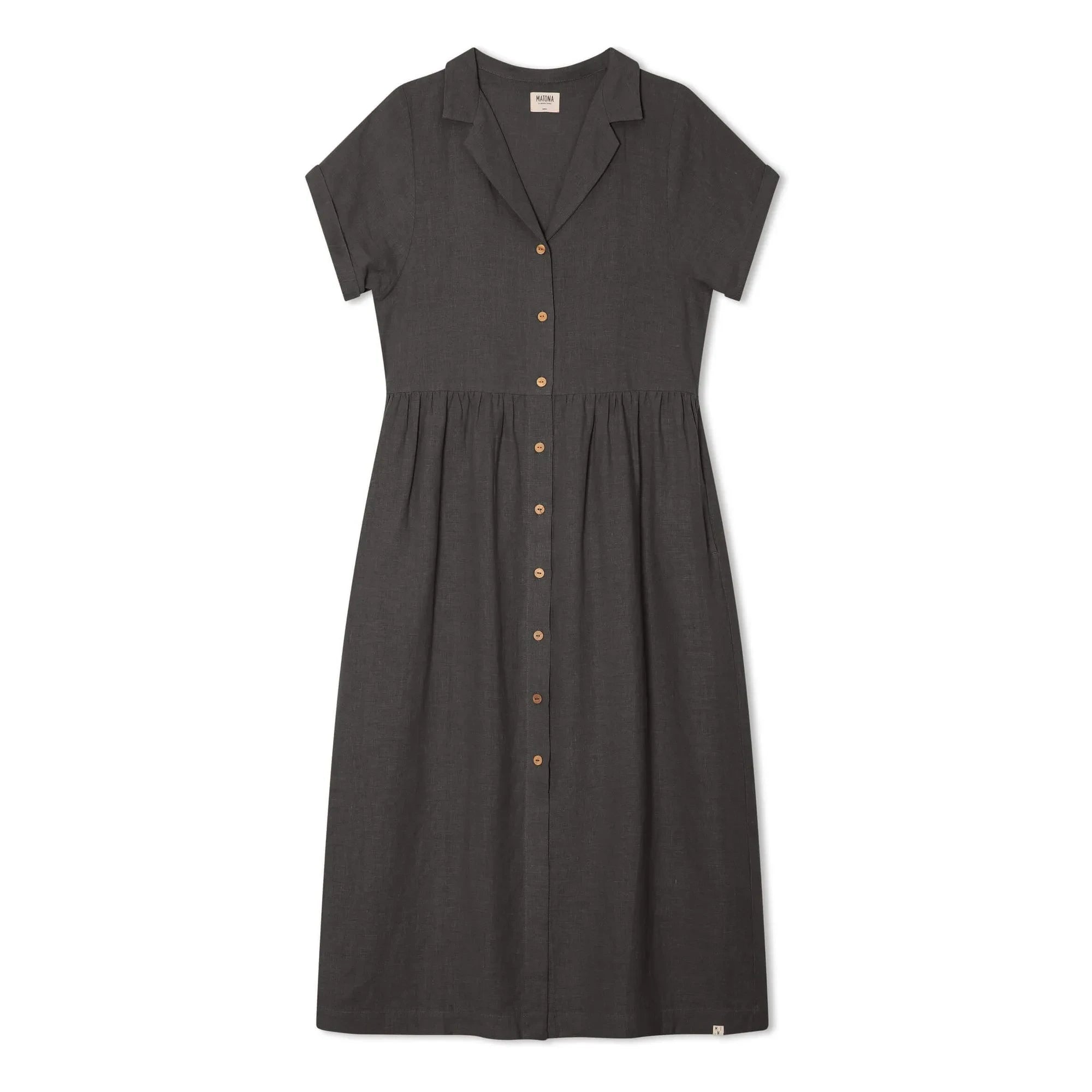 Matona - Vestido camisero de lino de corte medio | Negro