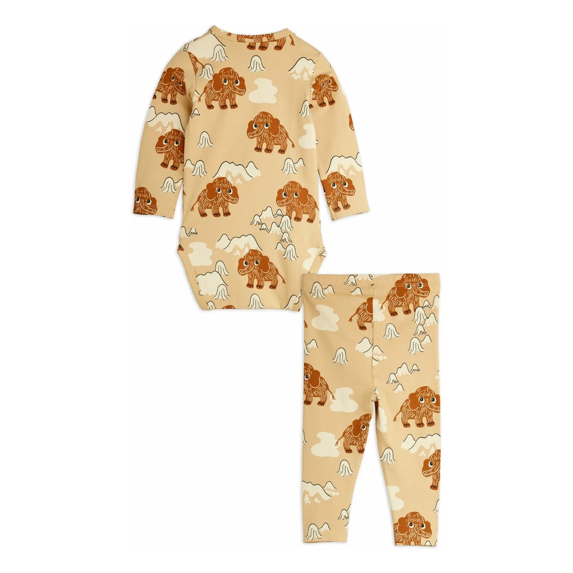 Mini Rodini - Conjunto de body y leggings de algodón orgánico con estampado de mamut | Beige