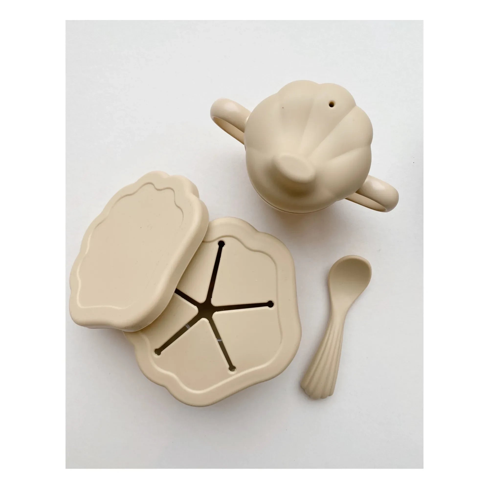 Konges Sløjd - Vajilla de Silicona para Bebés, Motivo Ostra, 4 Piezas | Beige
