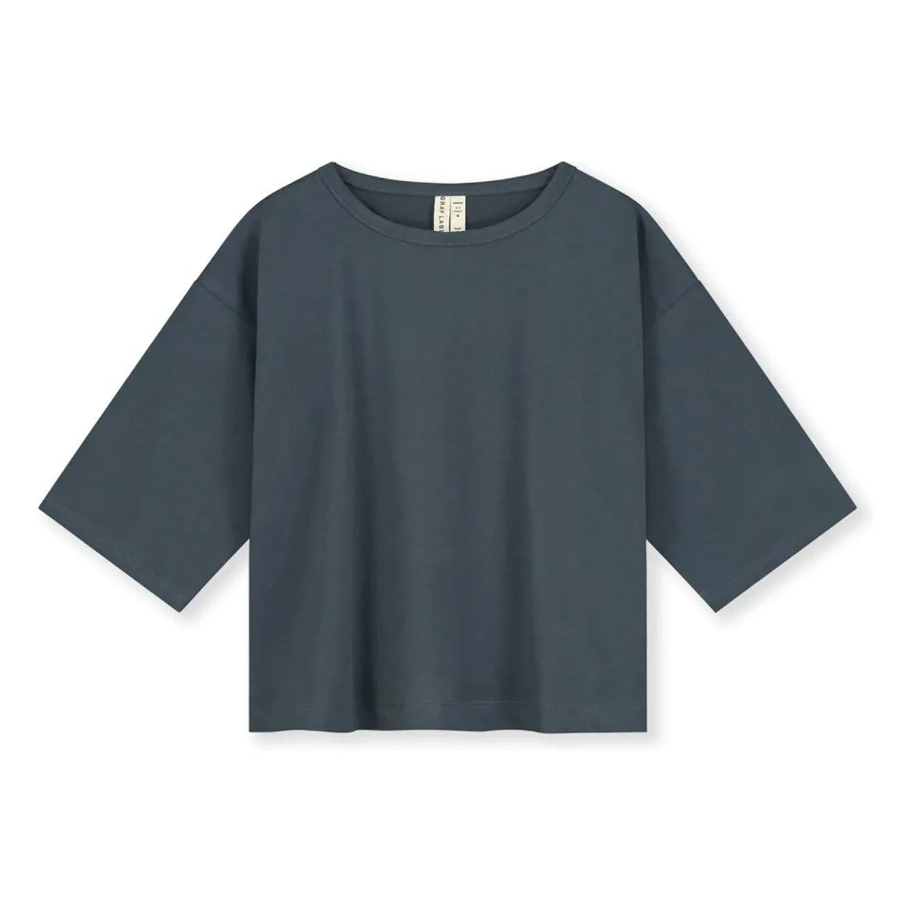 Gray Label - Camiseta de algodón orgánico con manga 3/4 | Azul Gris