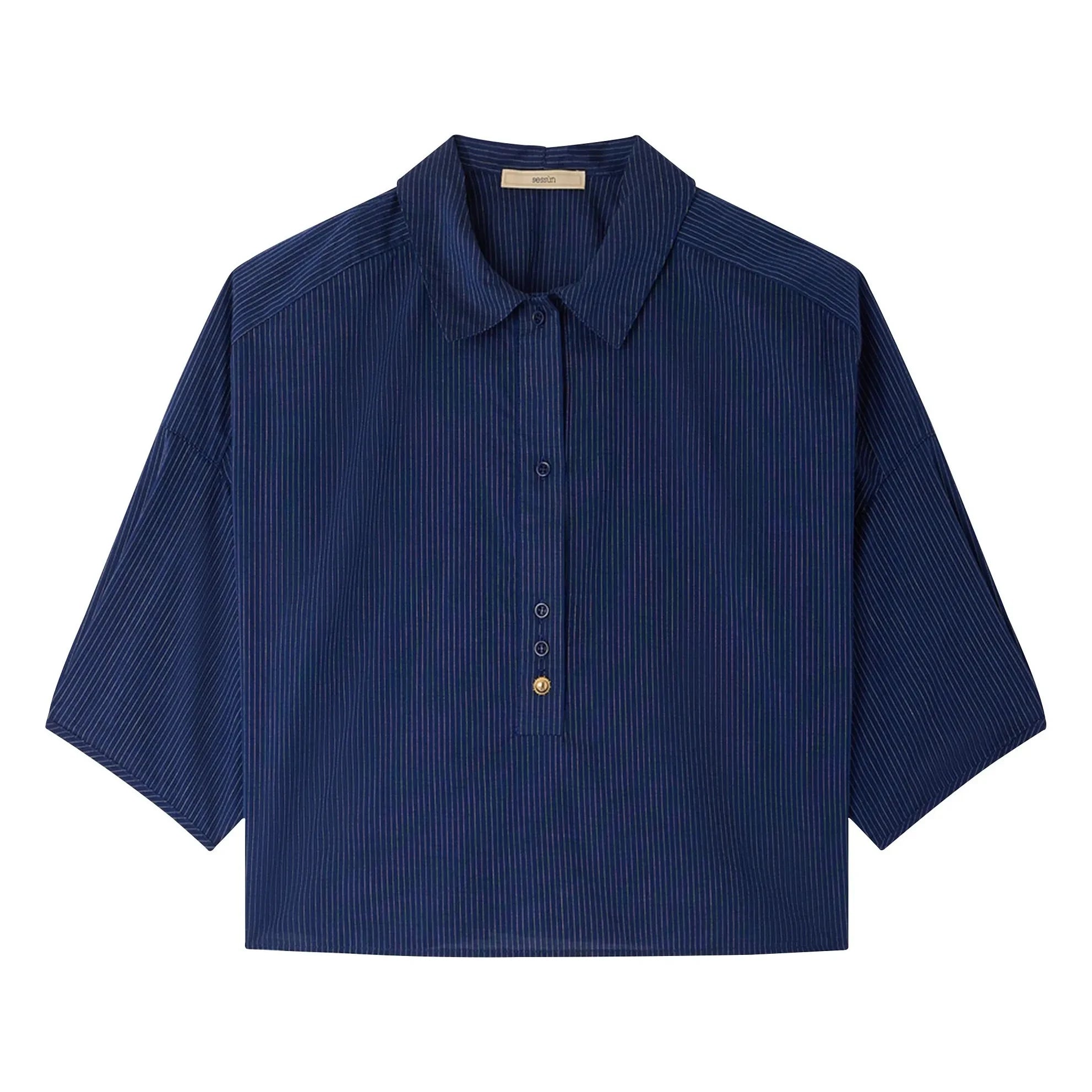 Sessùn - Camiseta U de algodón a rayas | Azul marino