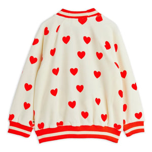 Mini Rodini - Chaleco con cremallera de terciopelo de algodón orgánico con estampado de corazones | Blanco