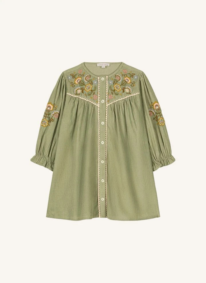 Louise Misha - Floriane Vestido de terciopelo fino | Verde almendra