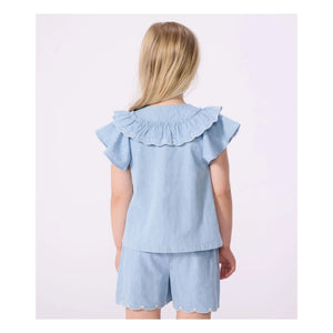 Petit Bateau - Pantalón corto de chambray de algodón orgánico con corazones | Azul claro