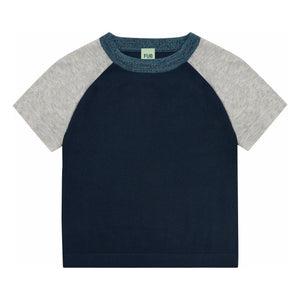FUB - Camiseta De Bloques De Color De Algodón Orgánico Extrafino De Punto | Azul Marino
