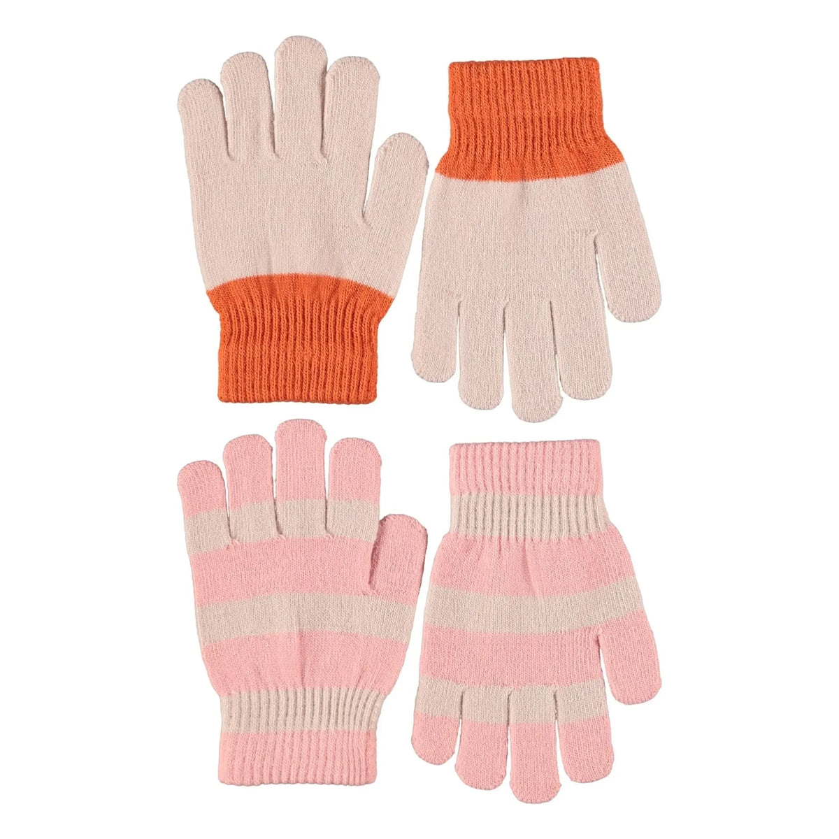 Molo - Set de 2 Pares de Guantes Rayas Kei | Rosa Talco