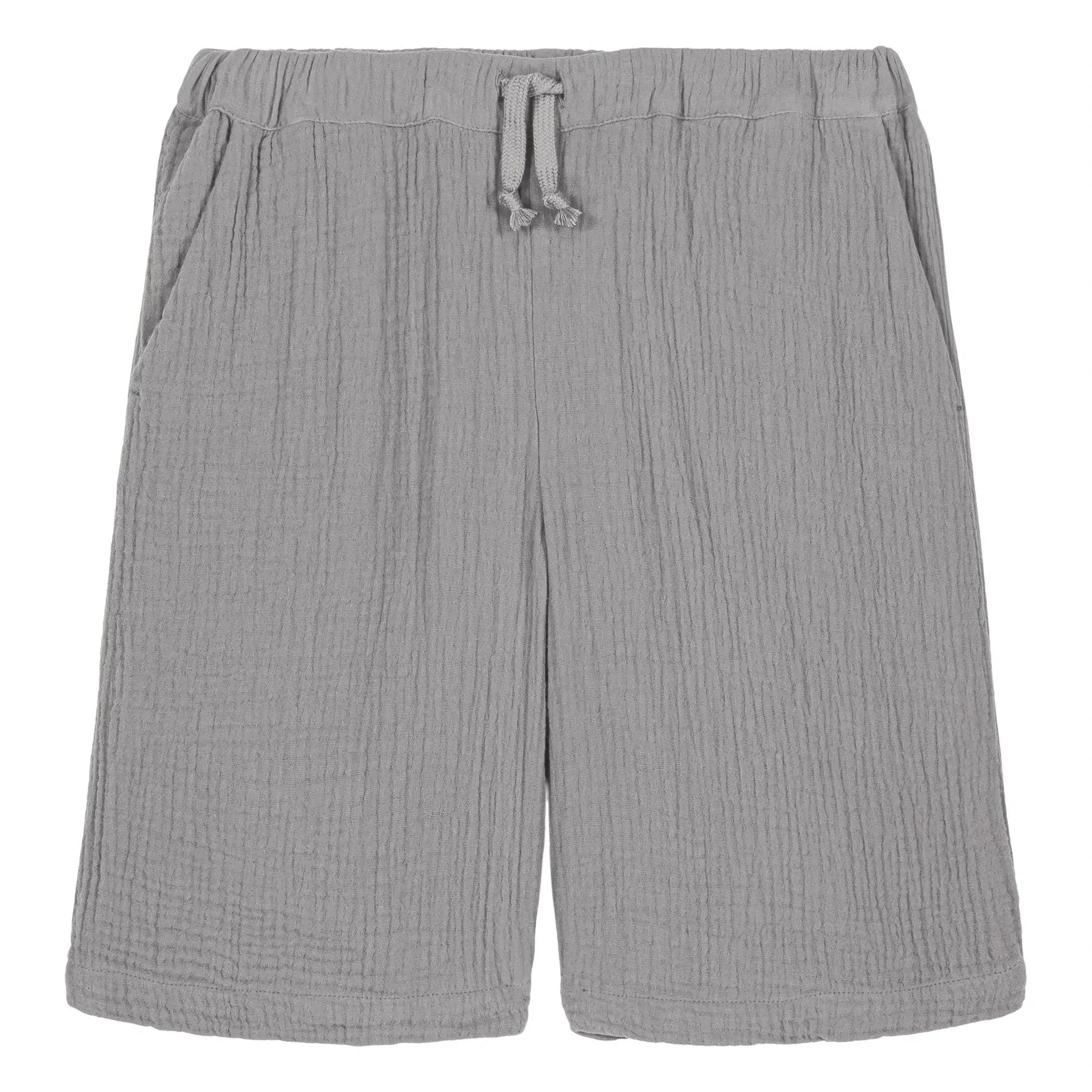 Studio Bohème - Basile Waffle Bermuda de Gasa de Algodón Orgánico | Azul grisáceo