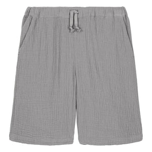 Studio Bohème - Basile Waffle Bermuda de Gasa de Algodón Orgánico | Azul grisáceo