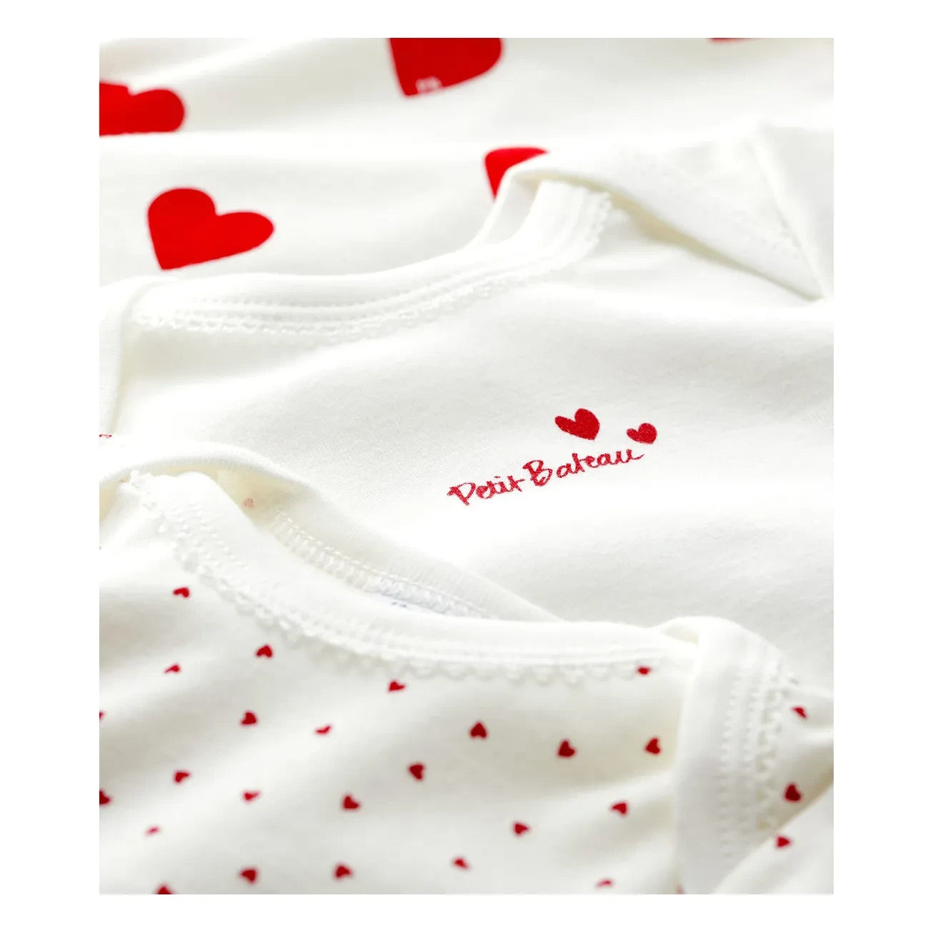 Petit Bateau - Conjunto de 3 peleles de corazón de algodón orgánico | Blanco
