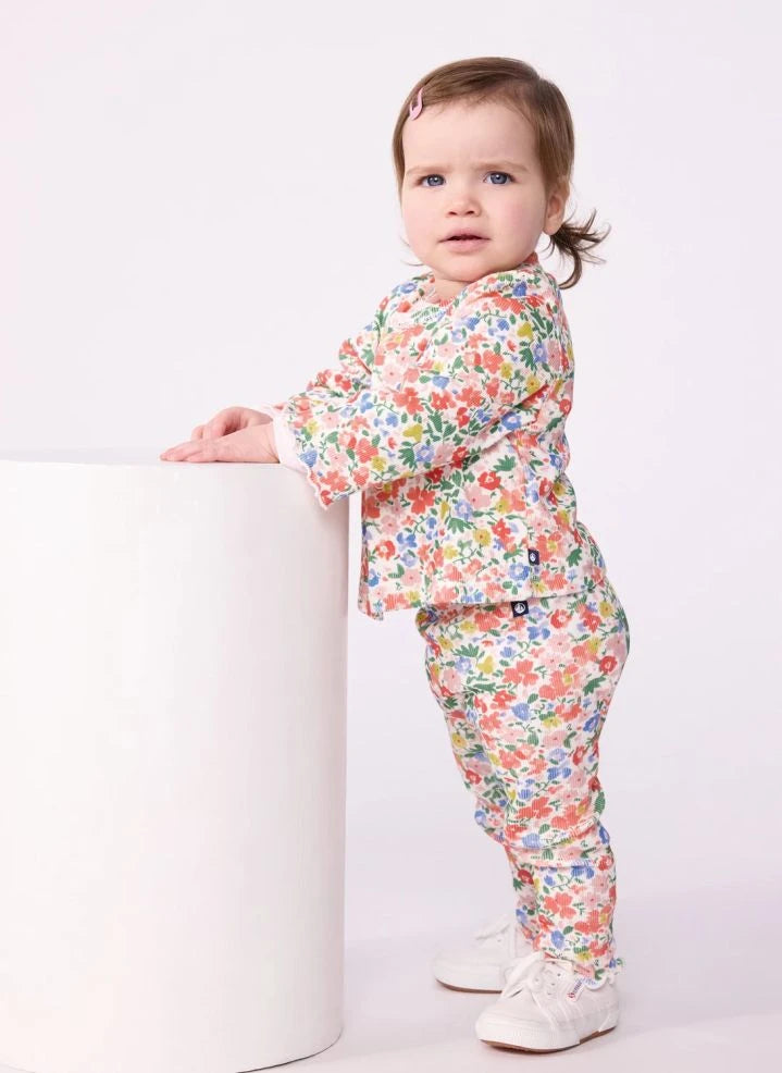 Petit Bateau - Cárdigan para bebé de algodón orgánico con estampado floral | Blanco