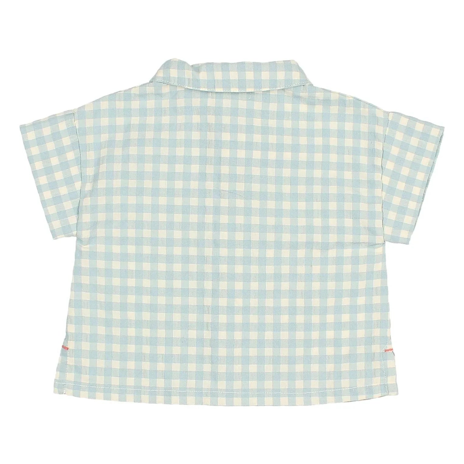 Búho - Camisa de Bebé de Algodón Orgánico Gingham Seersucker | Aqua