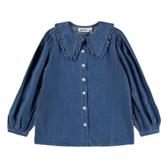 Molo - Robbin Denim Yakalı Bluz Organik Pamuk | Mavi