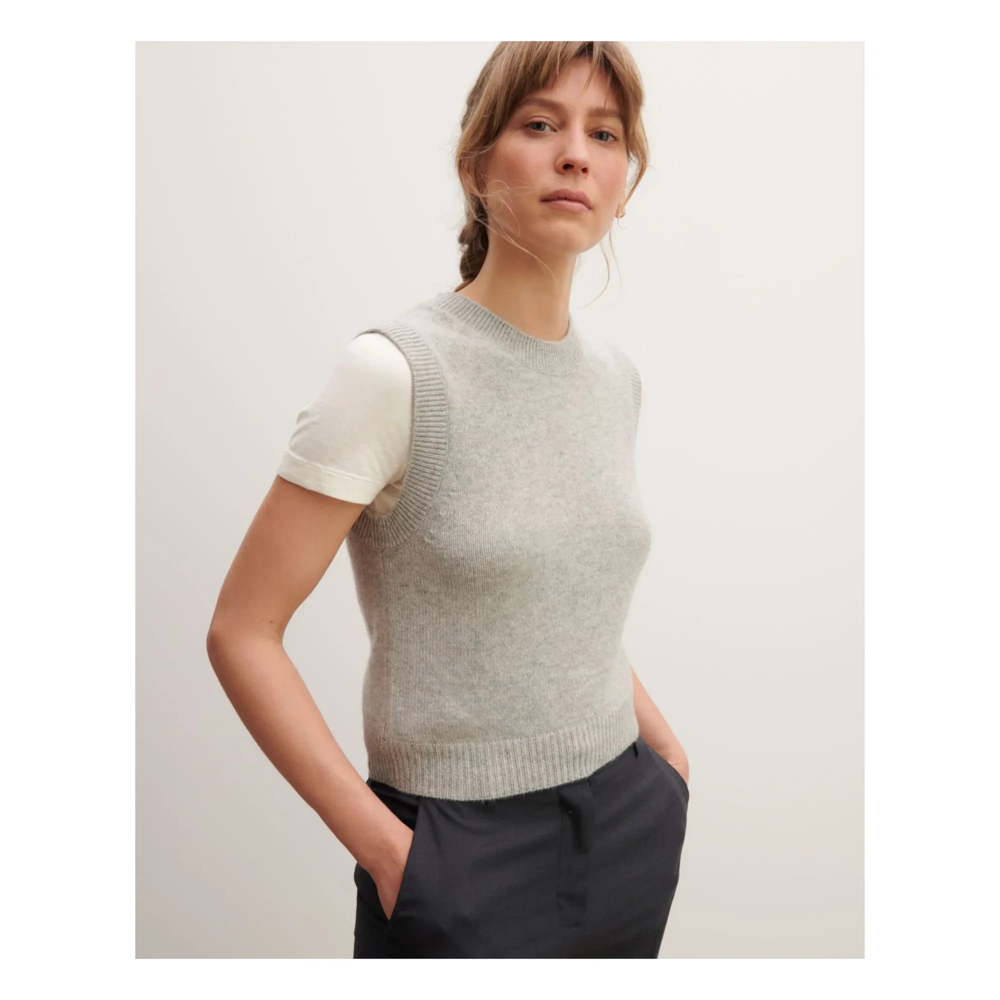 Bompard - Suéter sin mangas de cachemir con cuello redondo | Gris plateado