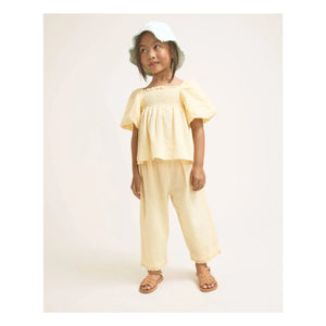 Búho - Blusa de manga abullonada de algodón orgánico | Amarillo