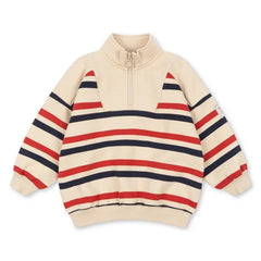 Konges Sløjd - Loupy Çizgili Organik Pamuk Fermuarlı Sweatshirt | Ecru