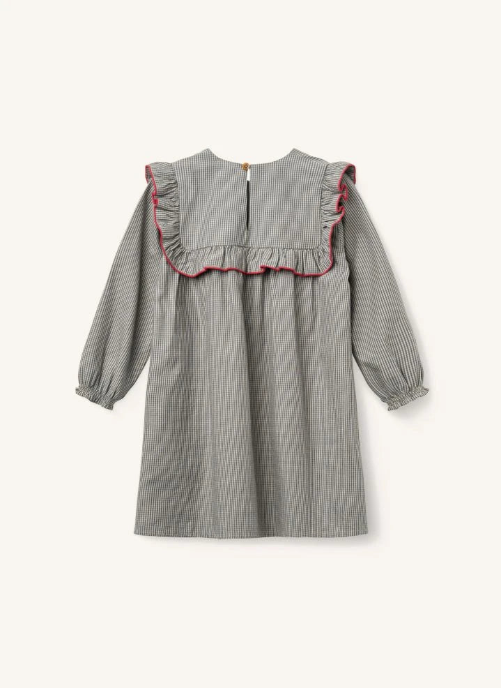 Copenhagen Colors - Vestido bordado a cuadros con volantes de algodón orgánico | Gris