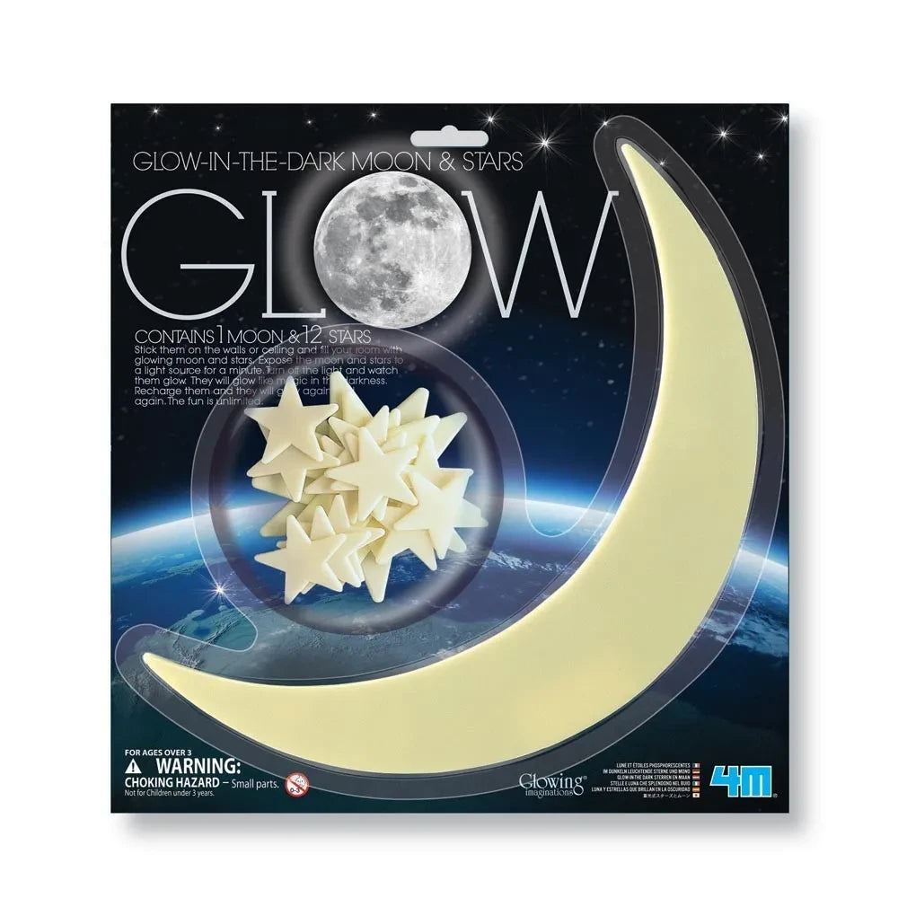 4M - Pack de Pegatinas Fosforescentes de Luna y Estrellas que Brillan en la Oscuridad