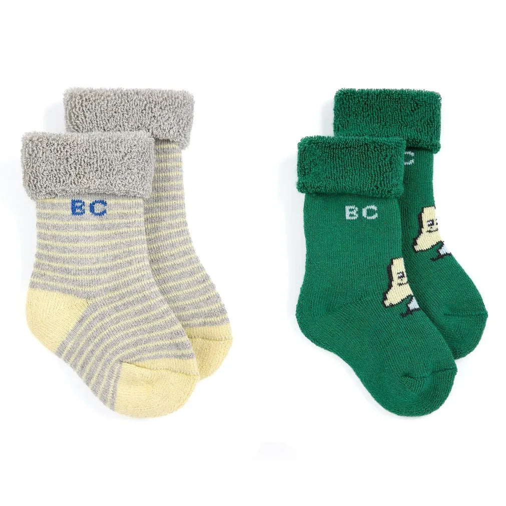 Bobo Choses - Set de 2 pares de calcetines de algodón orgánico a rayas | Verde