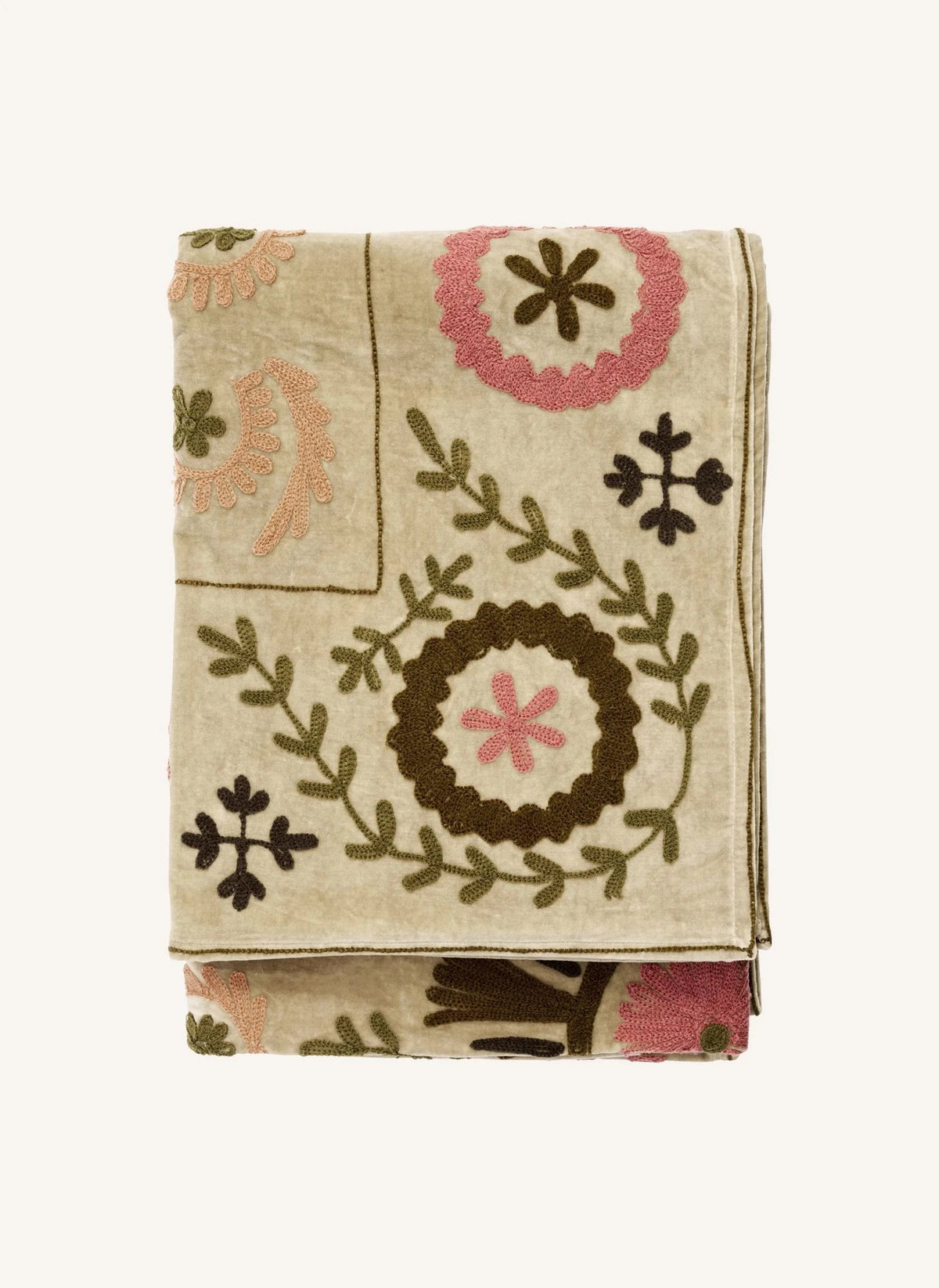 Madam Stoltz - Manta de terciopelo bordado Suzani | Beige