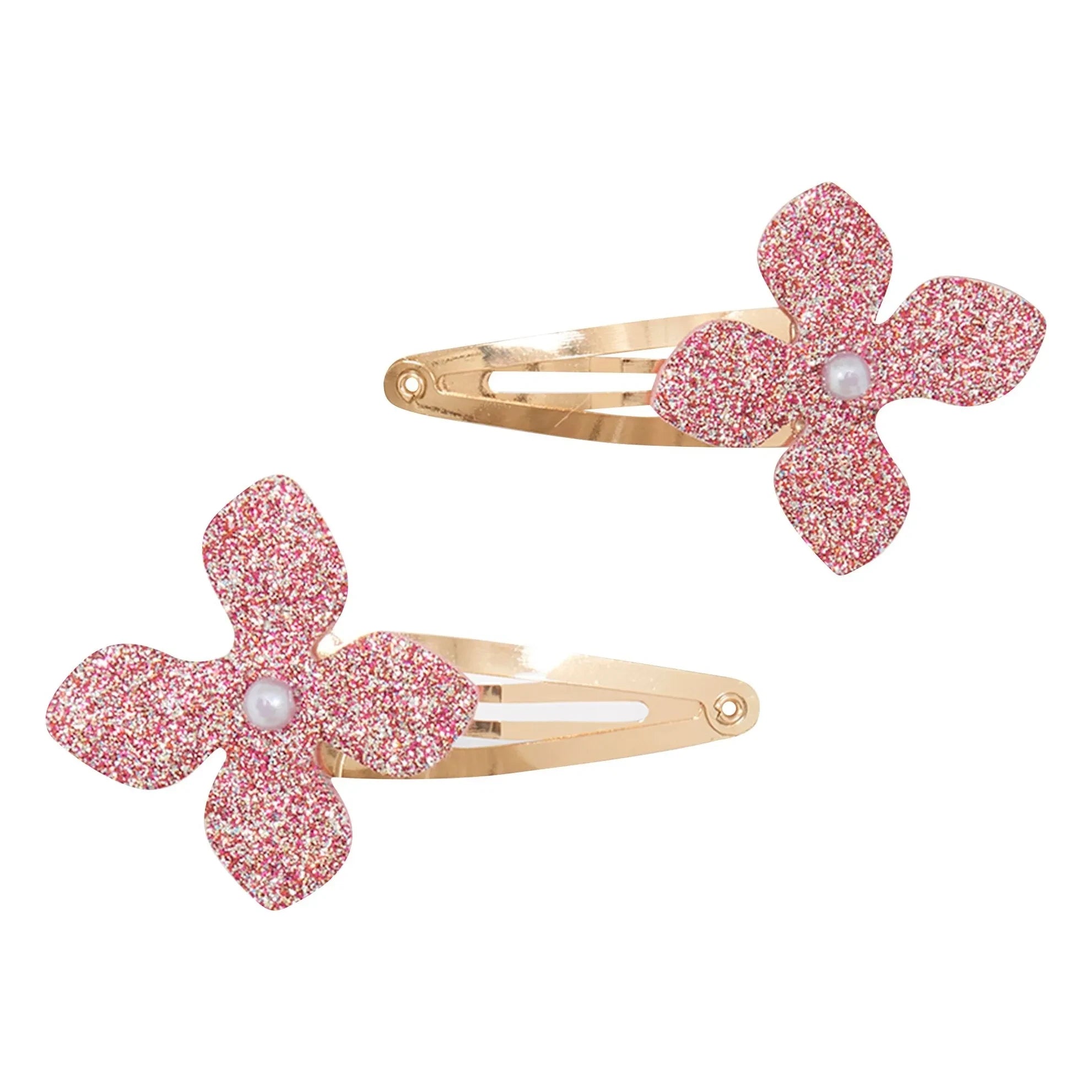 Tartine et Chocolat - Set de 2 barrettes de flores con purpurina | Rosa