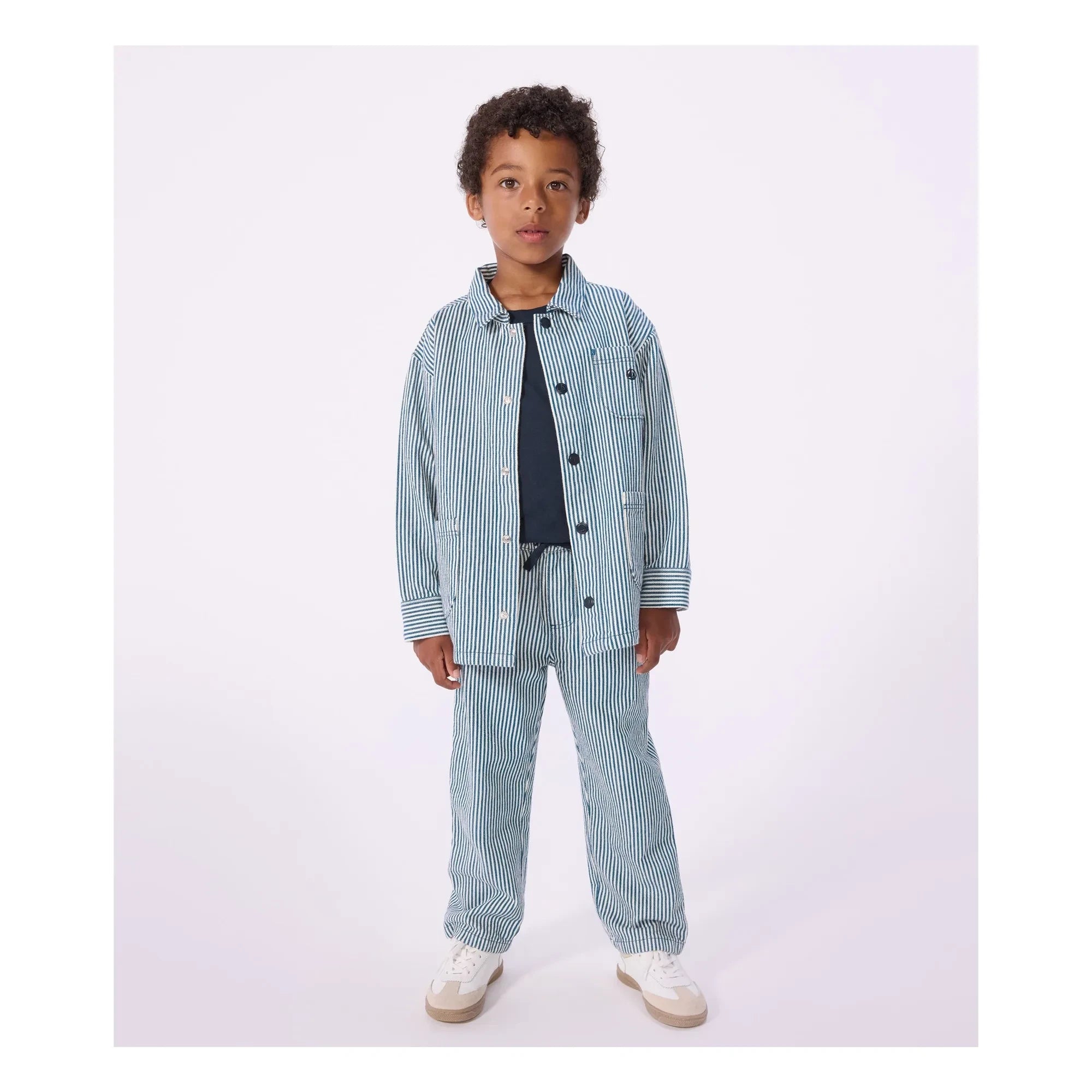 Petit Bateau - Chaqueta de trabajo de algodón orgánico a rayas | Azul