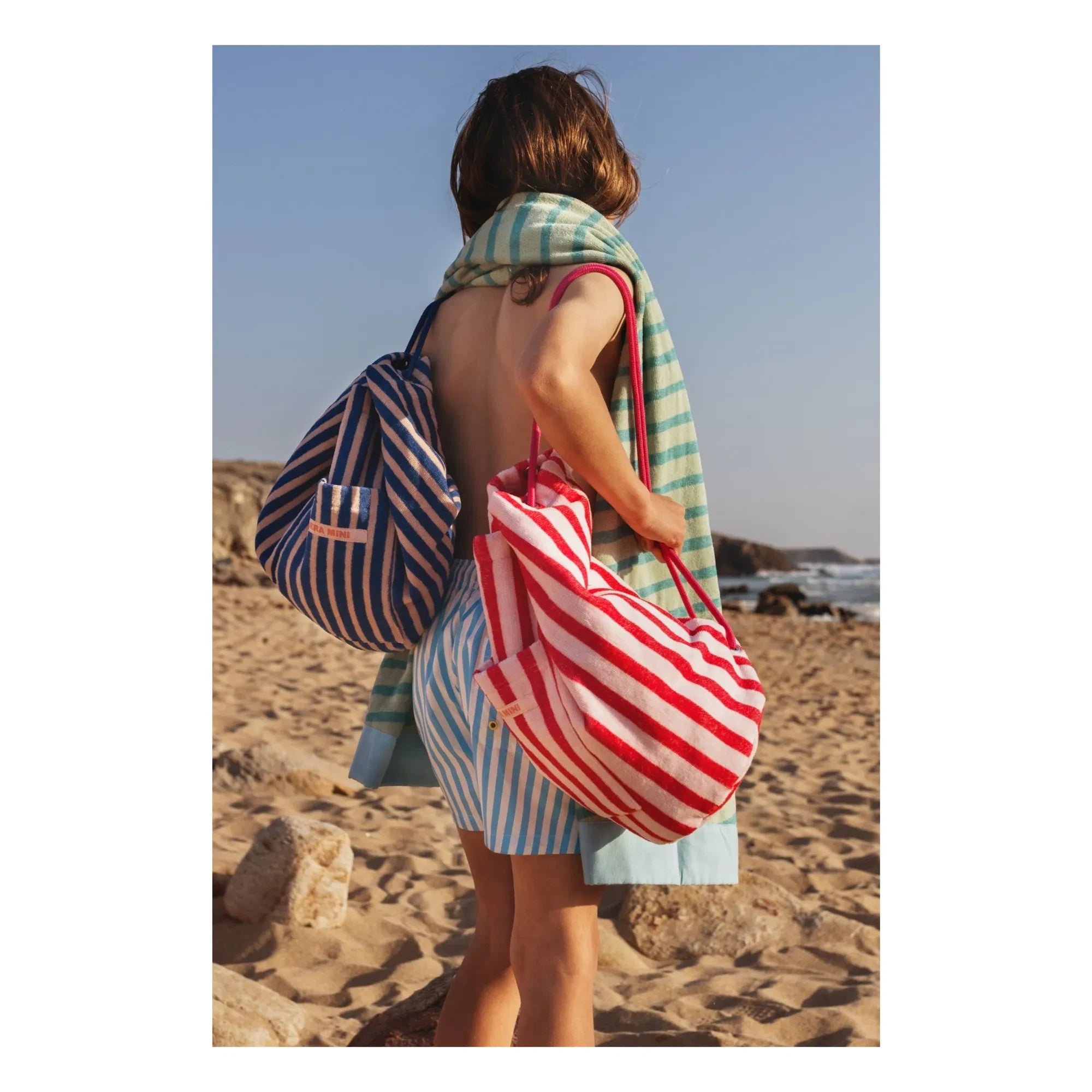 Jera Mini - Mochila de rayas con bolsillo para toallas | Rosa
