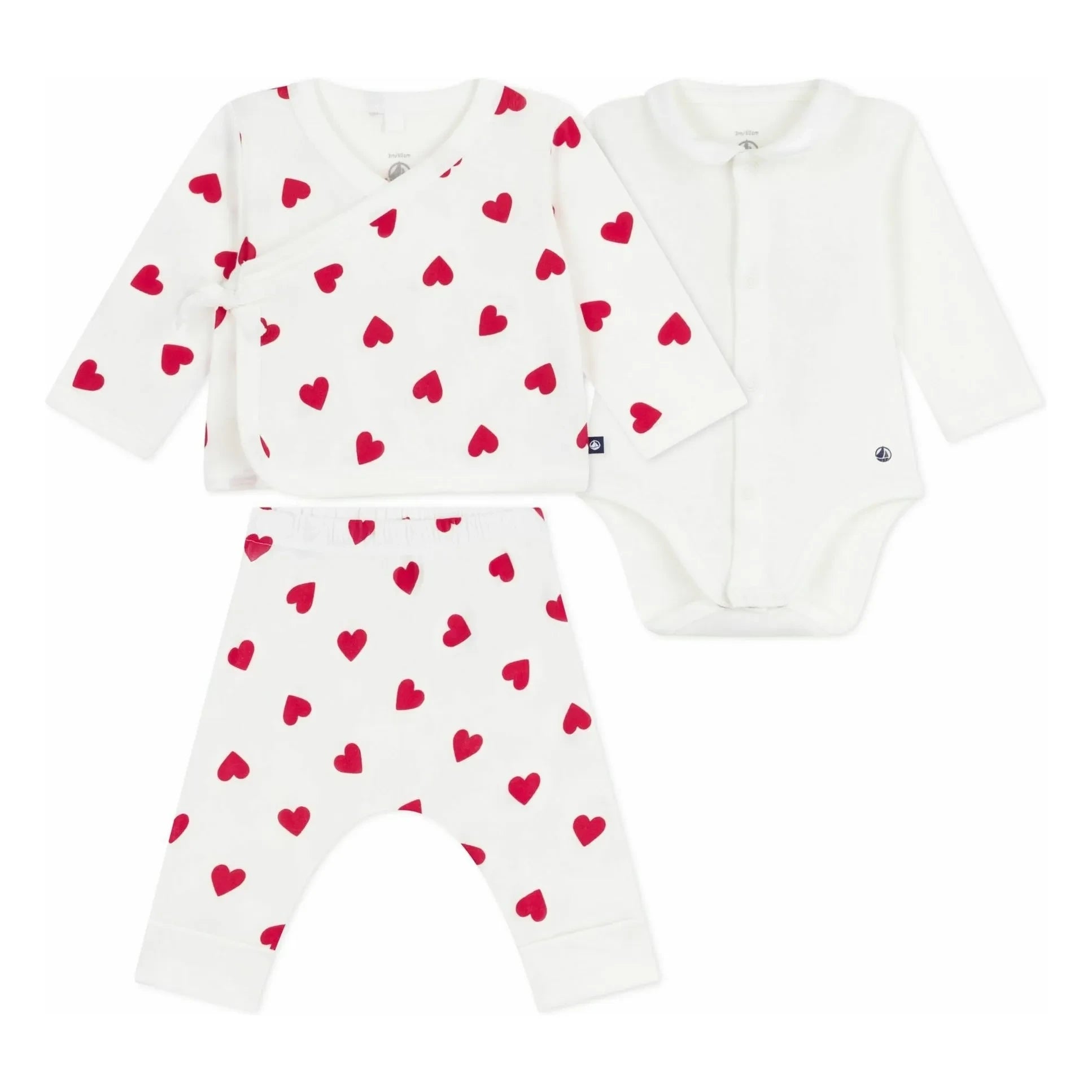 Petit Bateau - Conjunto de Body y Pijama de 2 Piezas de Algodón Orgánico con Corazones | Blanco