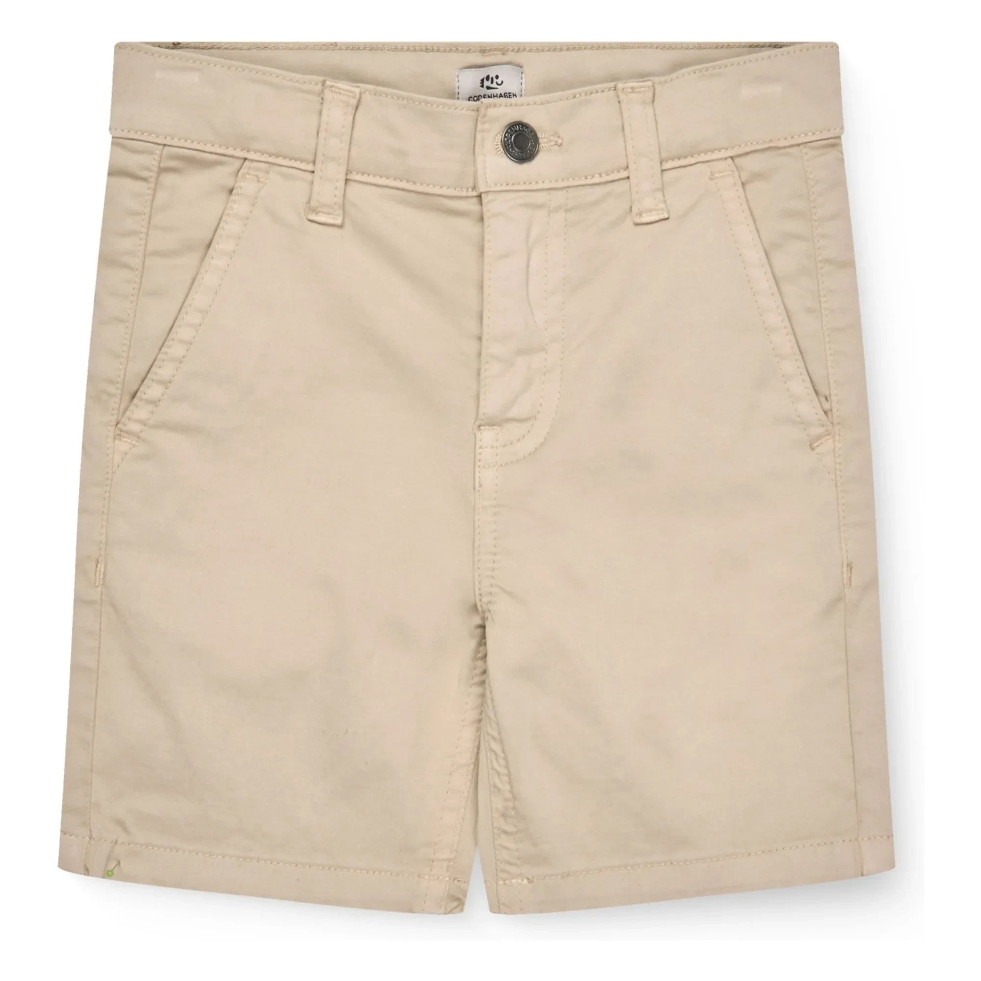 Copenhagen Colors - Pantalón corto beis de sarga de algodón orgánico con bajo cosido