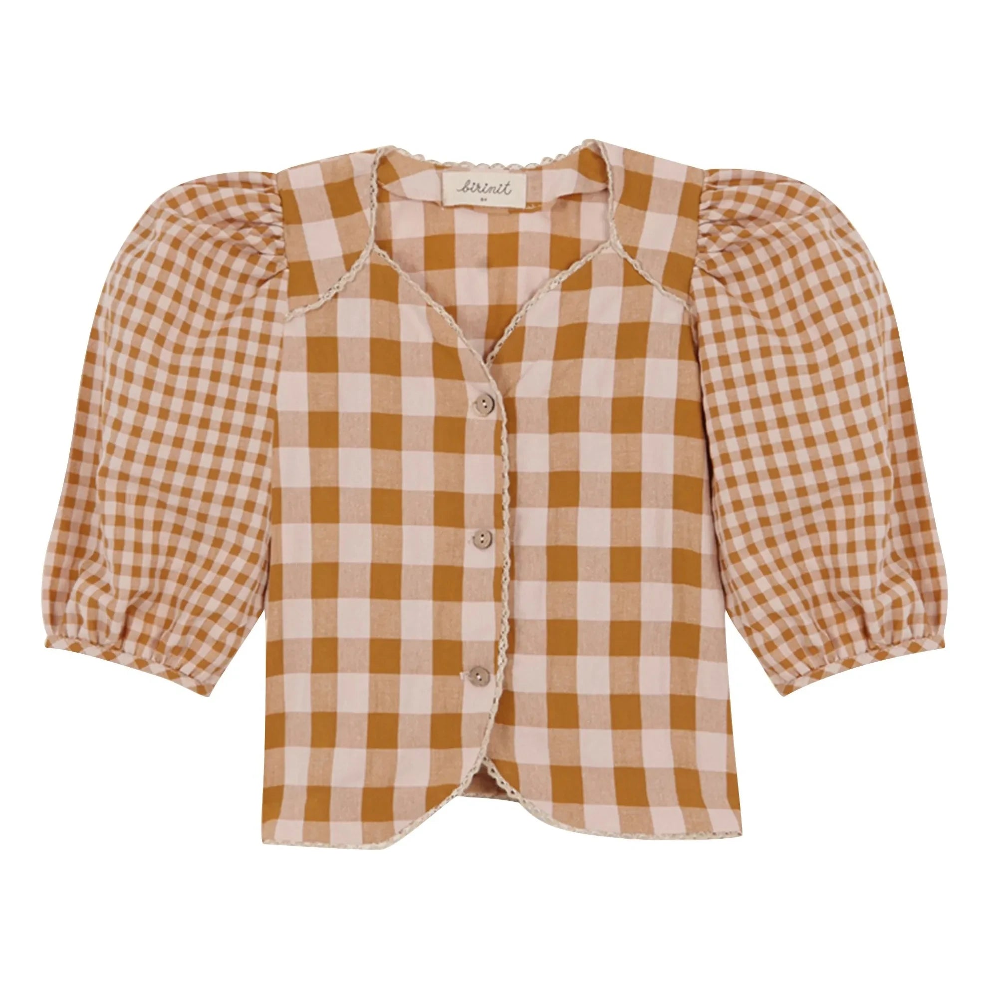 birinit - Blusa de algodón orgánico de Vichy | Caramelo