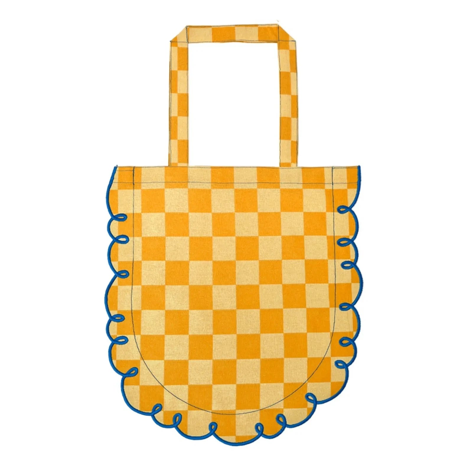 Bitossi - Bolso tote Dama Giallo de algodón a cuadros | Naranja