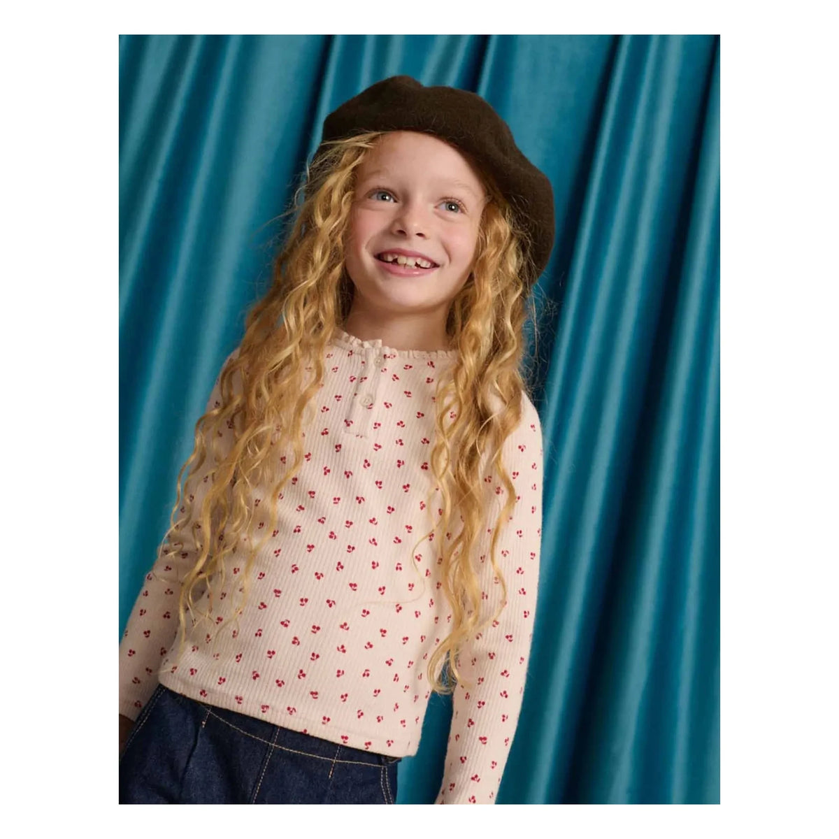 Gingersnaps - Camiseta de canalé con estampado de cerezas Apolinaria | Rosa claro