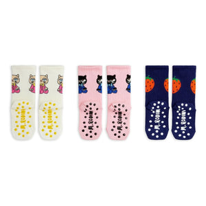 Mini Rodini - Set de 3 pares de calcetines antideslizantes de algodón orgánico | Rosa