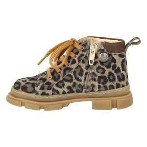 Angulus - Botines de encaje con cremallera y estampado de leopardo | Marrón topo