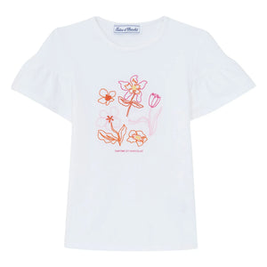 Tartine et Chocolat - Camiseta de manga abullonada con bordado floral | Blanco