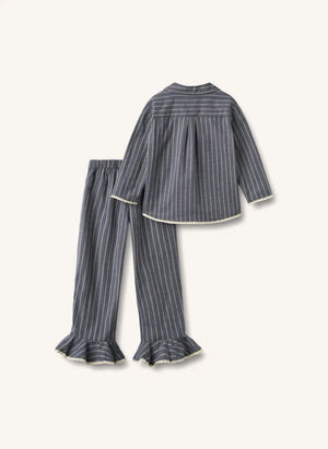 Wheat - Pijama de algodón orgánico a rayas | Gris azulado