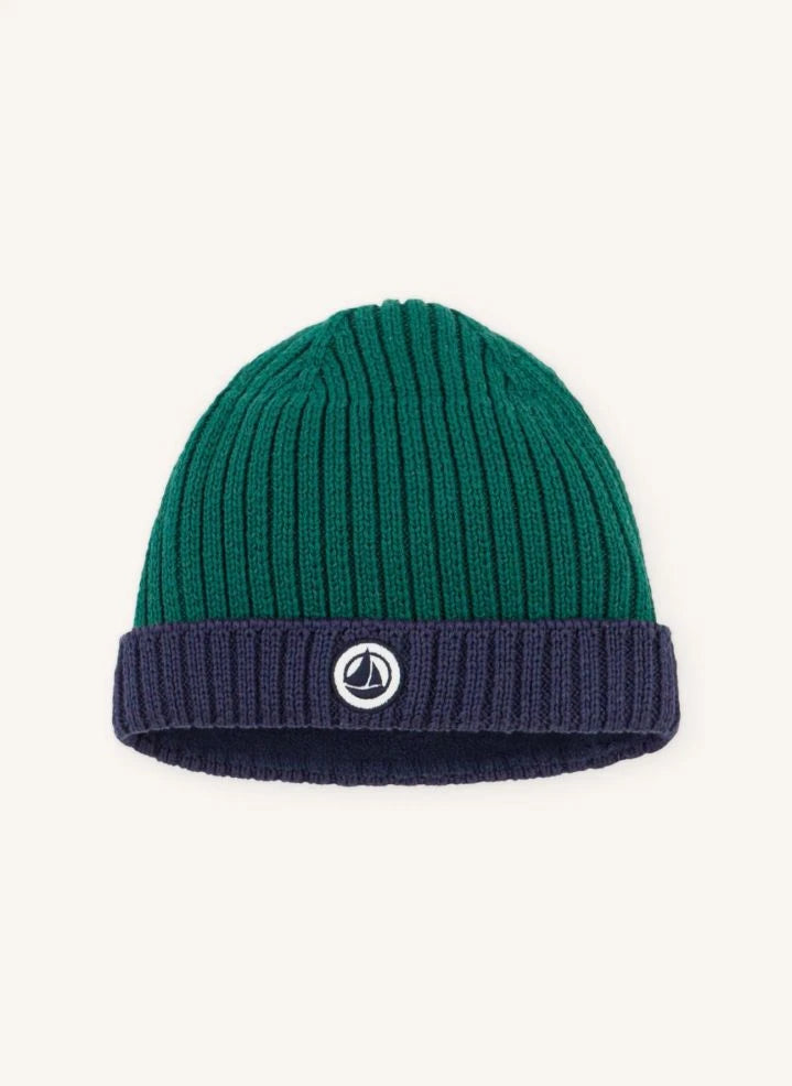 Petit Bateau - Gorro de bebé en algodón orgánico bicolor | Verde