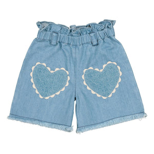 Louis Louise - Pantalones Cortos Vaqueros Coolette con Corazones | Azul Claro