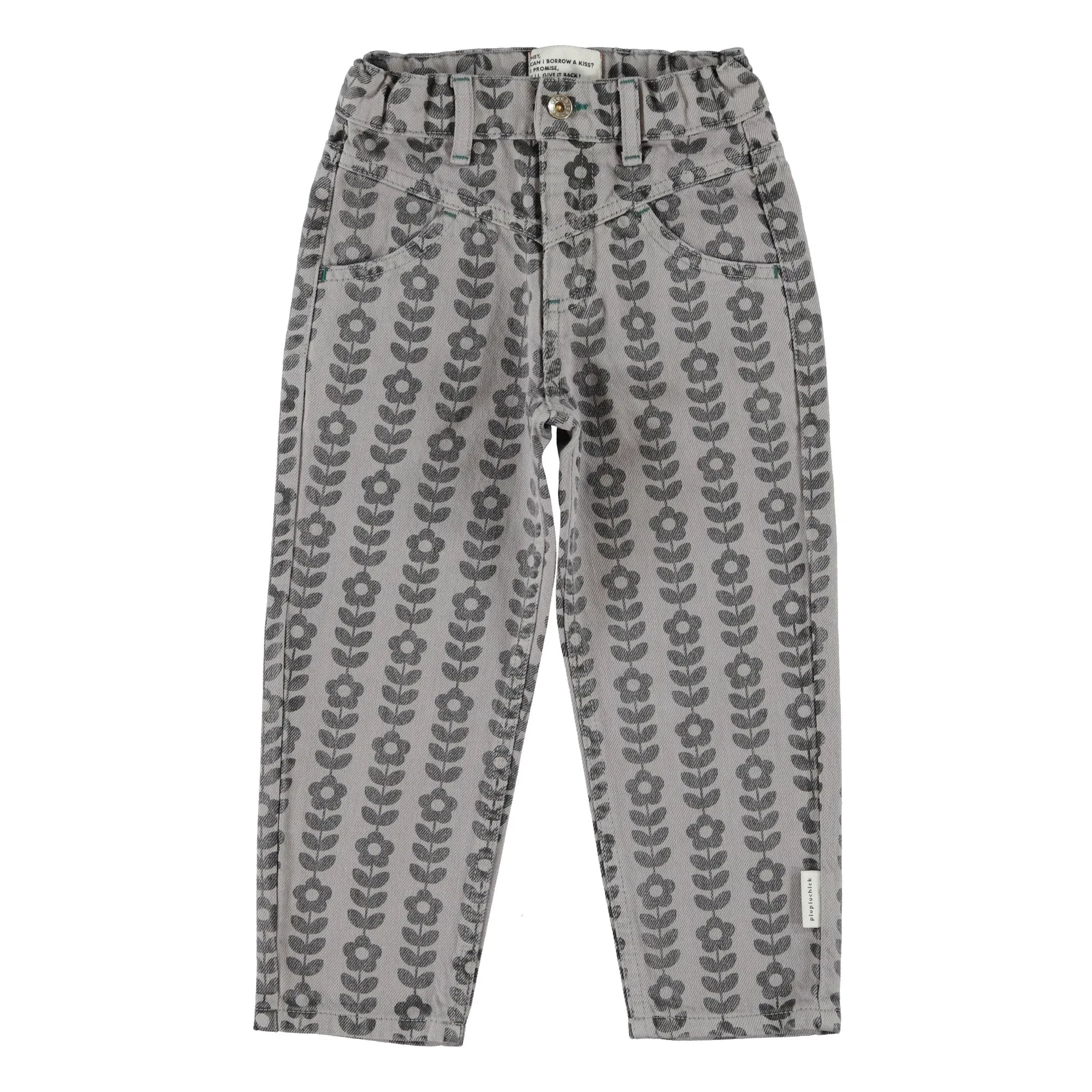 Piupiuchick - Pantalón de Algodón Orgánico con Estampado de Flores | Gris