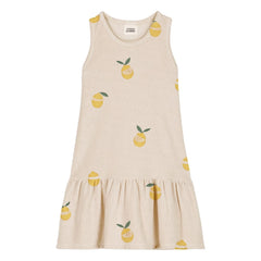 Studio Bohème - Vestido de playa en tela de toalla de algodón orgánico con estampado de limones | Crudo