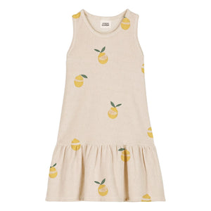 Studio Bohème - Vestido de playa en tela de toalla de algodón orgánico con estampado de limones | Crudo