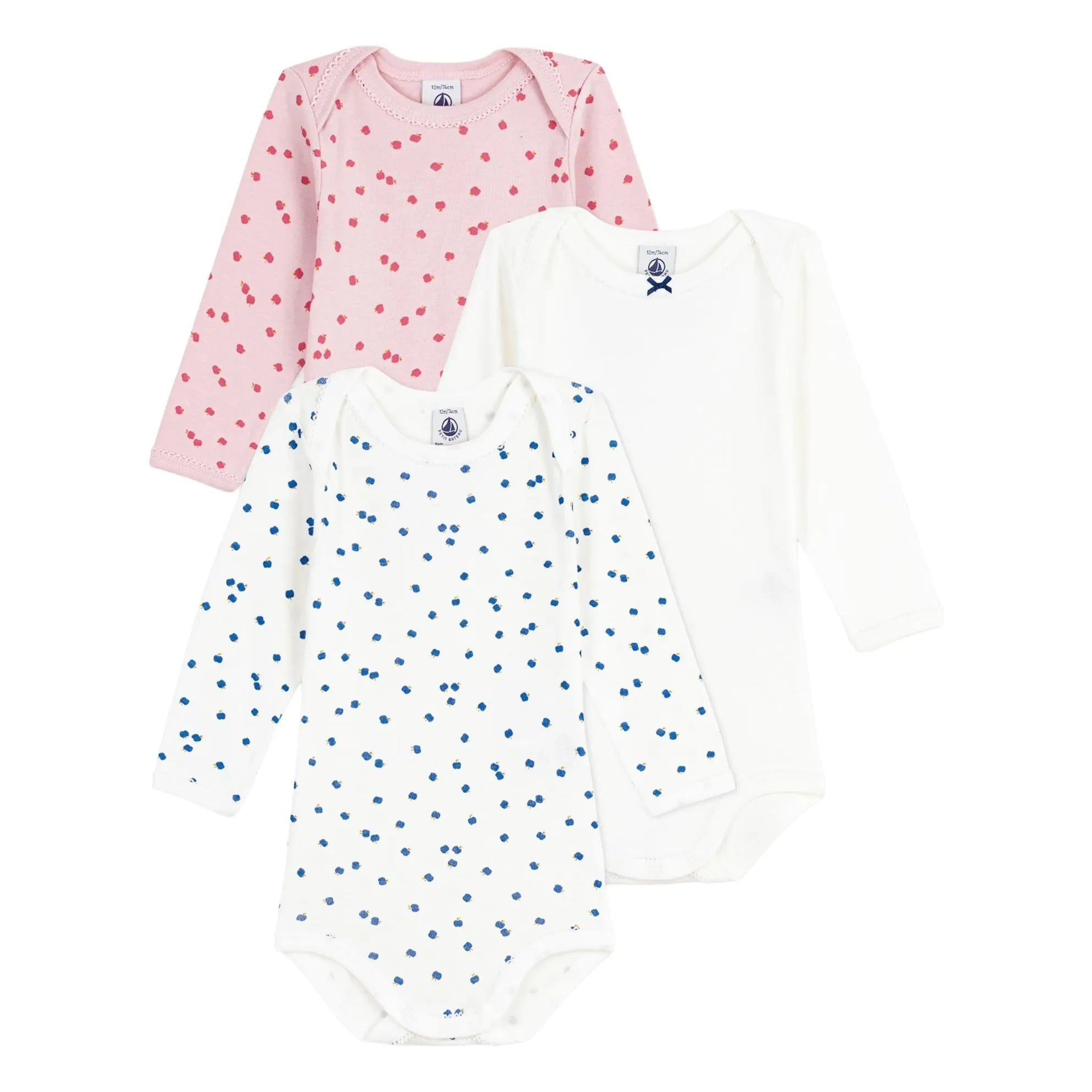 Petit Bateau - Bodies de manzana de algodón orgánico, lote 3 | Crudo