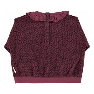 Piupiuchick - Sudadera con cuello con volantes Leopard Algodón orgánico | Berenjena