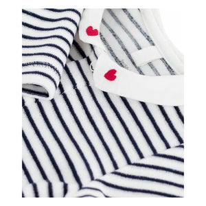 Petit Bateau - Çizgili Kadife Organik Pamuklu Dors Bien Pijama | Lacivert