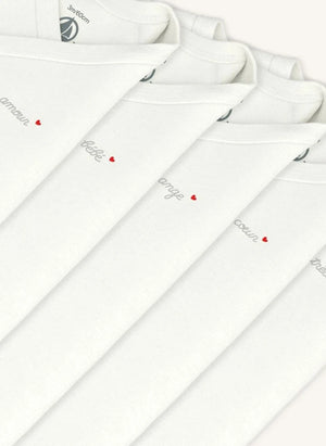 Petit Bateau - Set de 5 bodies cruzados Mon Coeur de algodón orgánico | Blanco