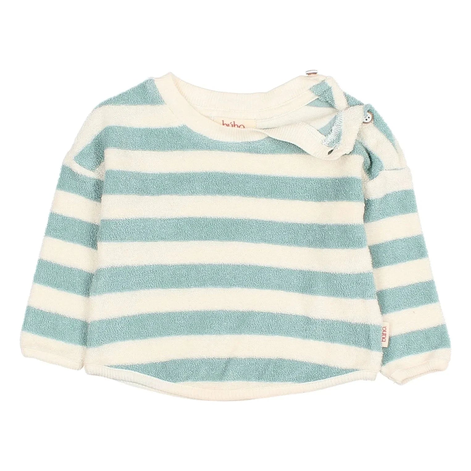 Búho - Sudadera de bebé de algodón orgánico a rayas | Verde agua